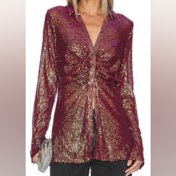 Free People Tops - Free People Lucky Shirtee Sequin Dark Rhubarb Size M Evening Purple Tint NWT